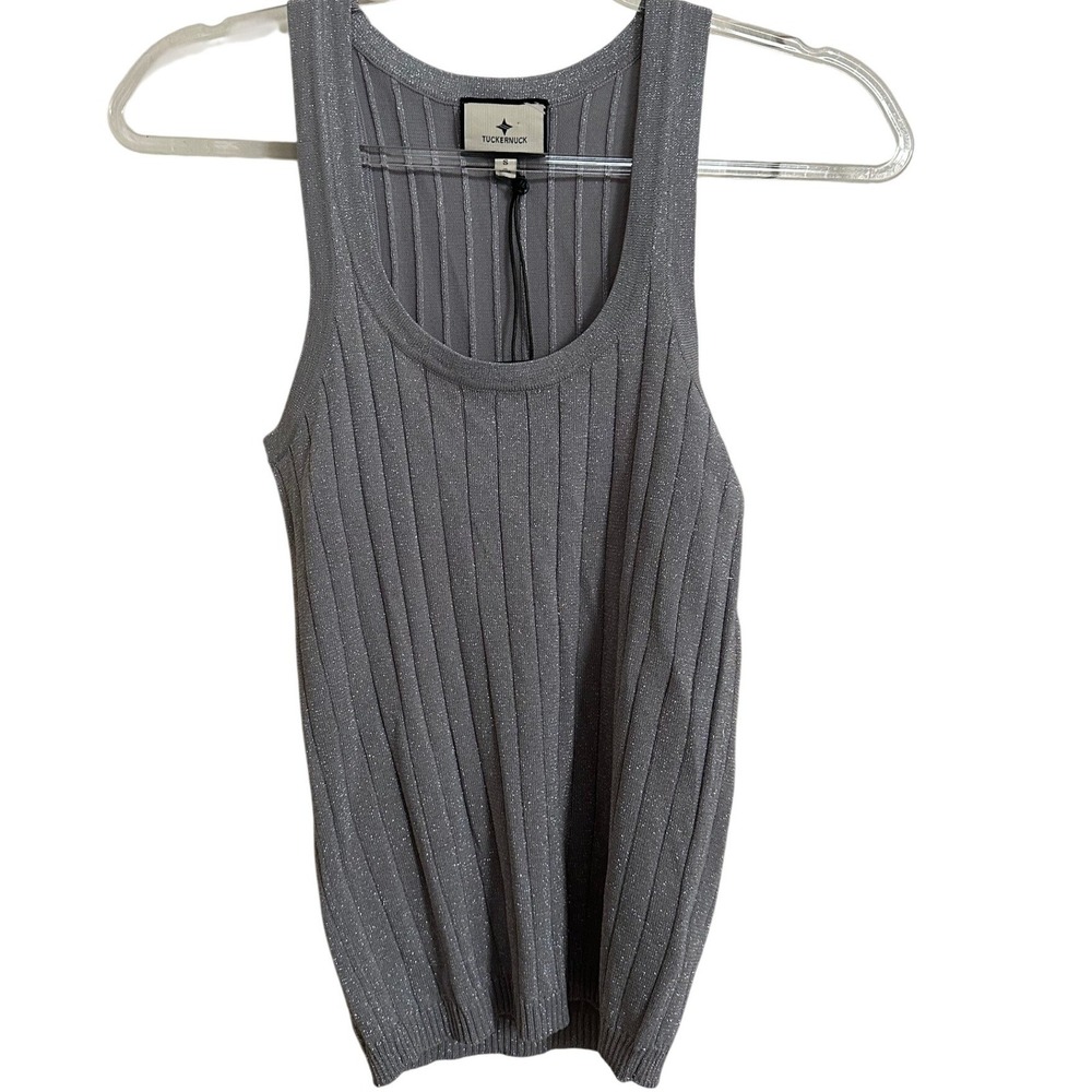 Tuckernuck Ari Silver Metallic Ribbed Knit Tank Top NWT S
